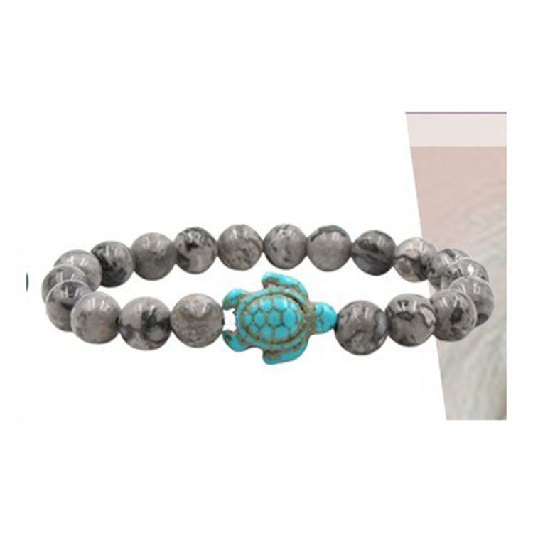 Tiger Eye Volcanic Turtle Bracelet8mm Beaded Elastic Cord Bracelet Natural Stone White Pine Drawing Green Pine Turtle Bracelet