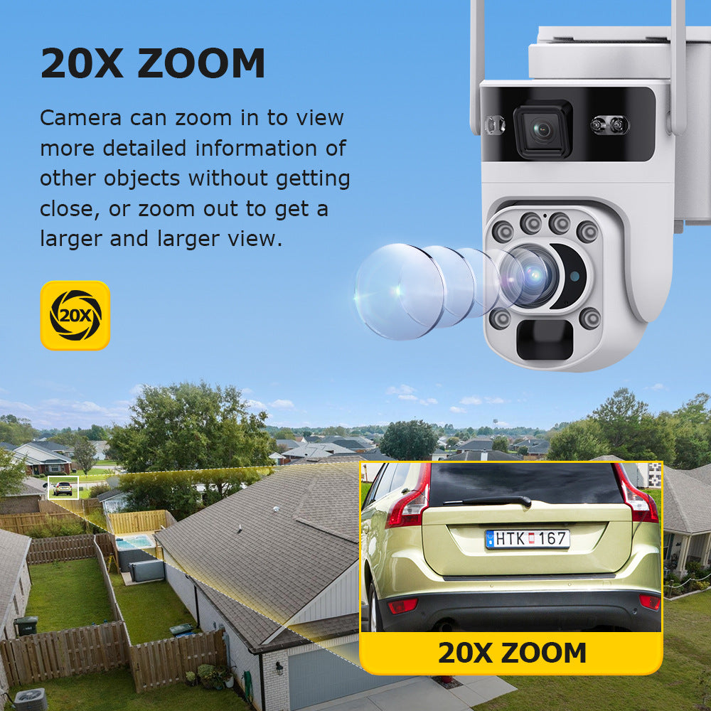 Outdoor202X Zoom Solar Camera Dual Lens Low Power Consumption Full Color Night Vision Mobile Remote Monitoring
