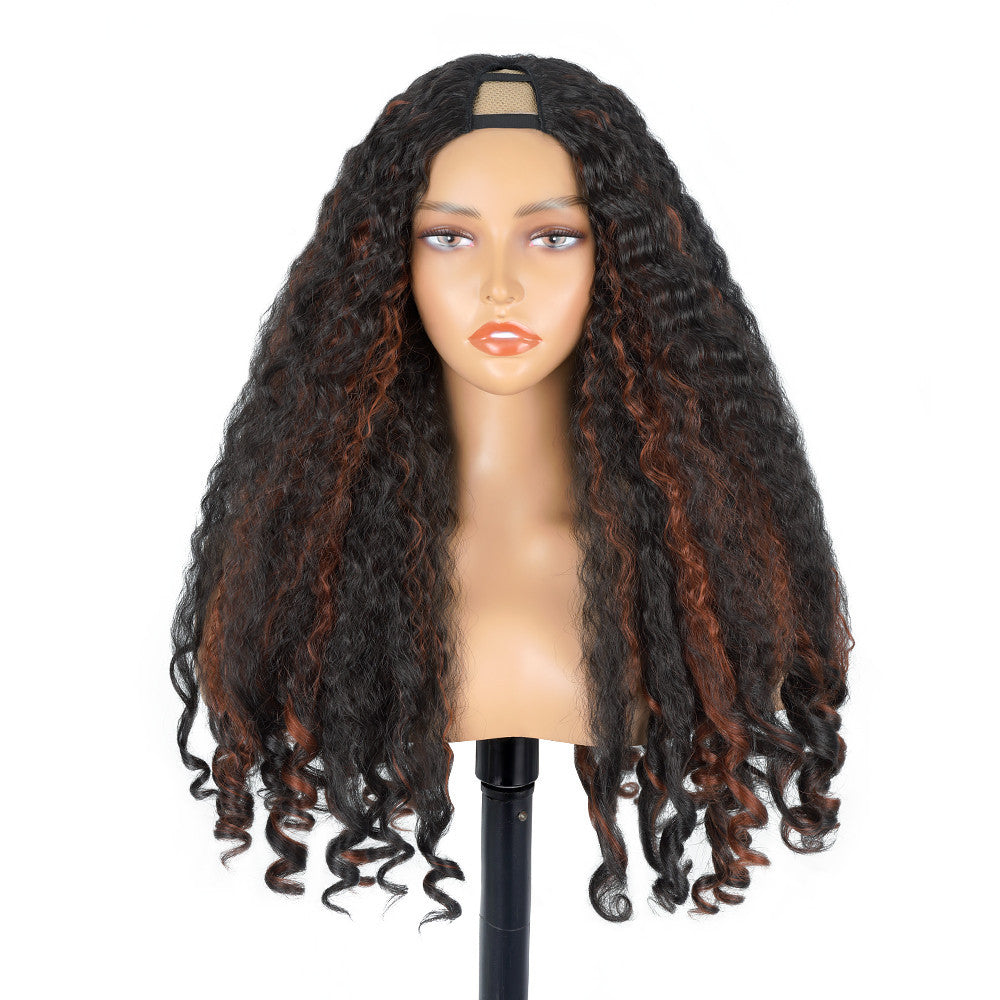 N Africa YAKI Straight Hair with Curly Ends Synthetic Wig V High-Temperature Fiber Wig with Hollow Top