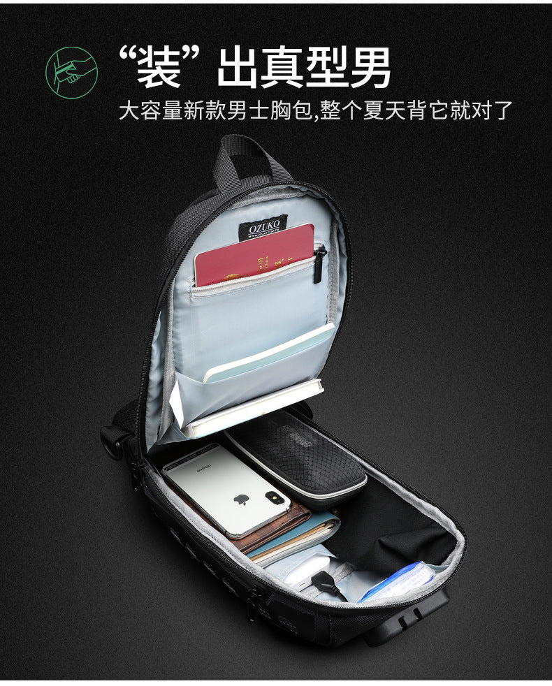 OZUKO Men's Chest Bag Anti-Theft Waterproof Chest Bag Trendy Fashion Crossbody Bag Large Capacity Business Shoulder Bag