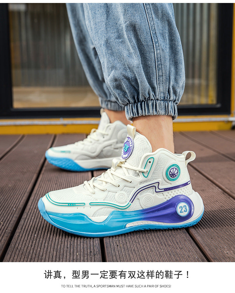 Four Seasons New Non-Slip Wear-Resistant Shock-Absorbing Youth High-Top Breathable Comfortable Sports Shoes Trendy Practical Basketball Shoes
