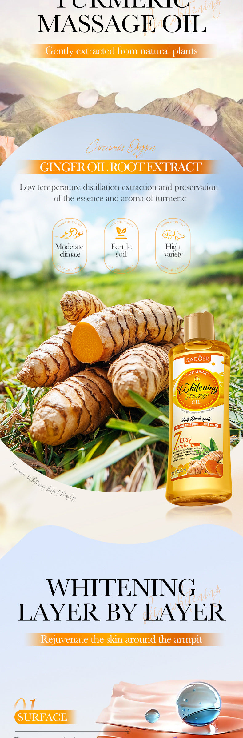 Turmeric Whitening Massage Essential Oil SADOER Moisturizing Body Universal Essential Oil Cross-Border Wholesale