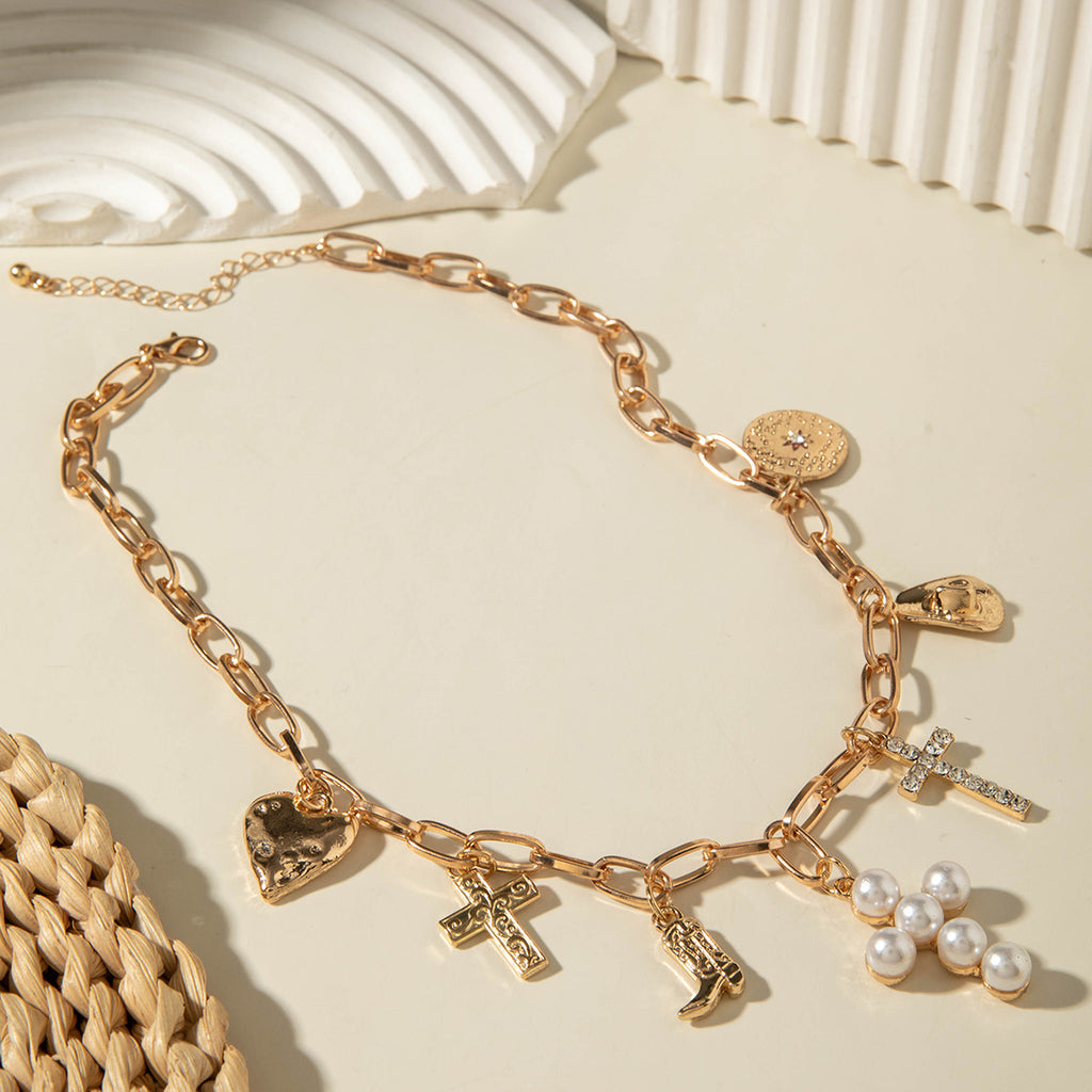 European and American Style Bohemian Western Cowboy Hat Pendant Exaggerated Necklace Cross Pendant Necklace