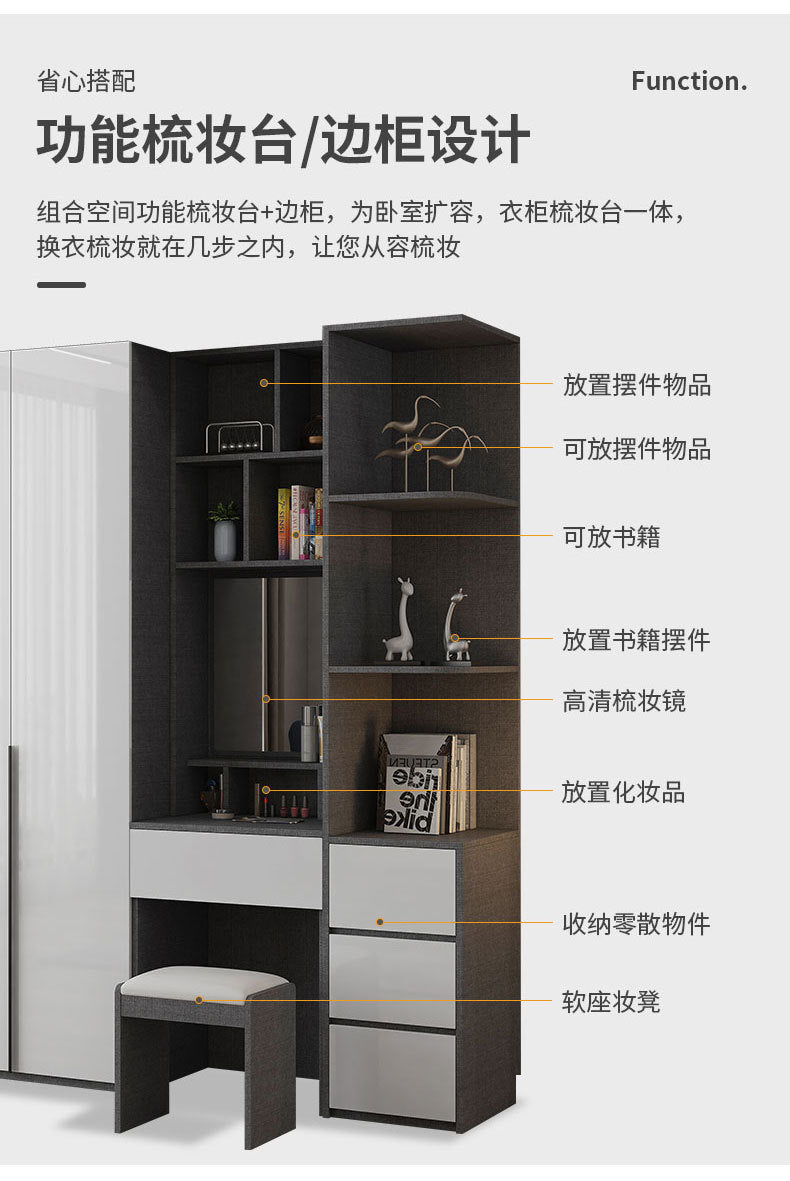 Wardrobe Light Luxury High-End Feel Home Bedroom Simple Rental Room Storage Cabinet Economical Overall Combination Wardrobe Customization