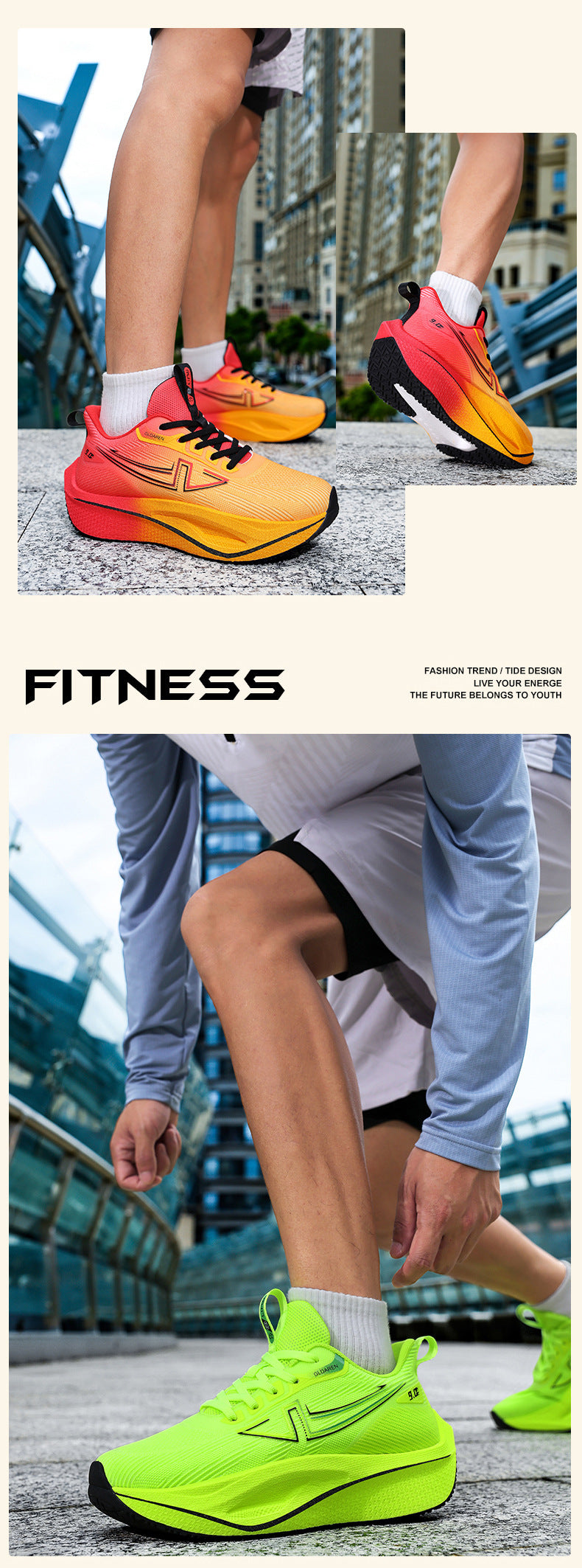 Mesh Men's Shoes New Thick-Soled Breathable Trendy Running Shoes Lightweight Shock-Absorbing Non-Slip Running Travel Shoes Casual Sports Shoes