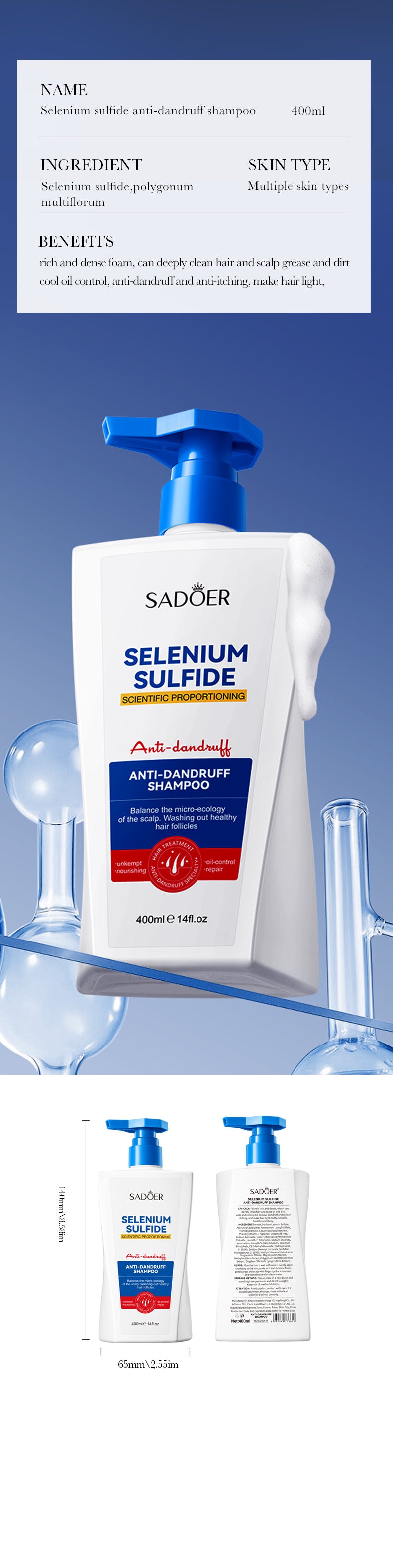 Cross-border Selenium Disulfide Anti-Dandruff Shampoo400ml Deep Cleansing and Moisturizing Shampoo Export Manufacturer Wholesale