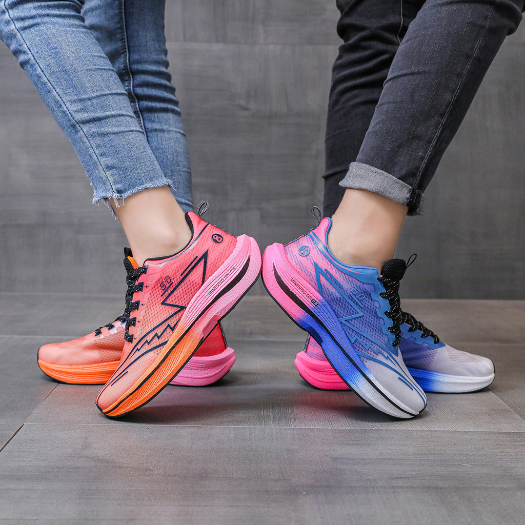Carbon Plate Running Shoes Mesh Ultra-light Breathable Sports Shoes Men Couple All-match Casual Popcorn Running Shoes Breathable Lightweight