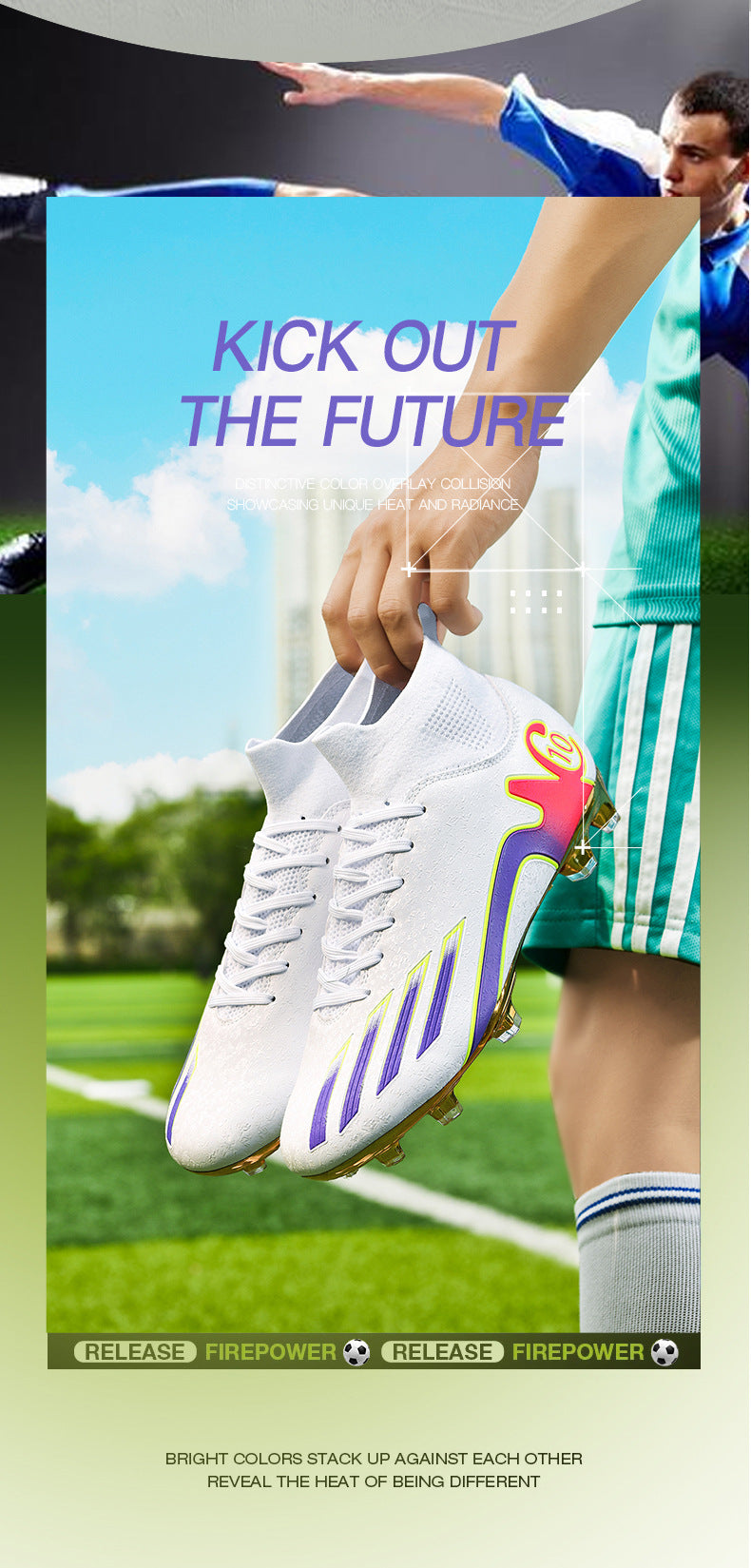 Gold-Plated Sole Men's Football Shoes with Studded Spikes AG Long Spike Shoes for Older Children, Middle and High School Students, Adults, Competition Training Sports Shoes