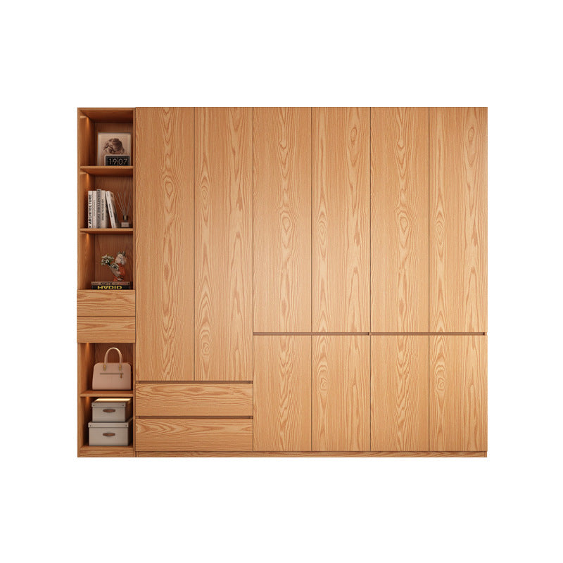 Wardrobe for Home Bedroom Natural Wood Color Solid Wood Cabinet Double Door Sectional Storage Closet Oak Multi-layer Storage Cabinet