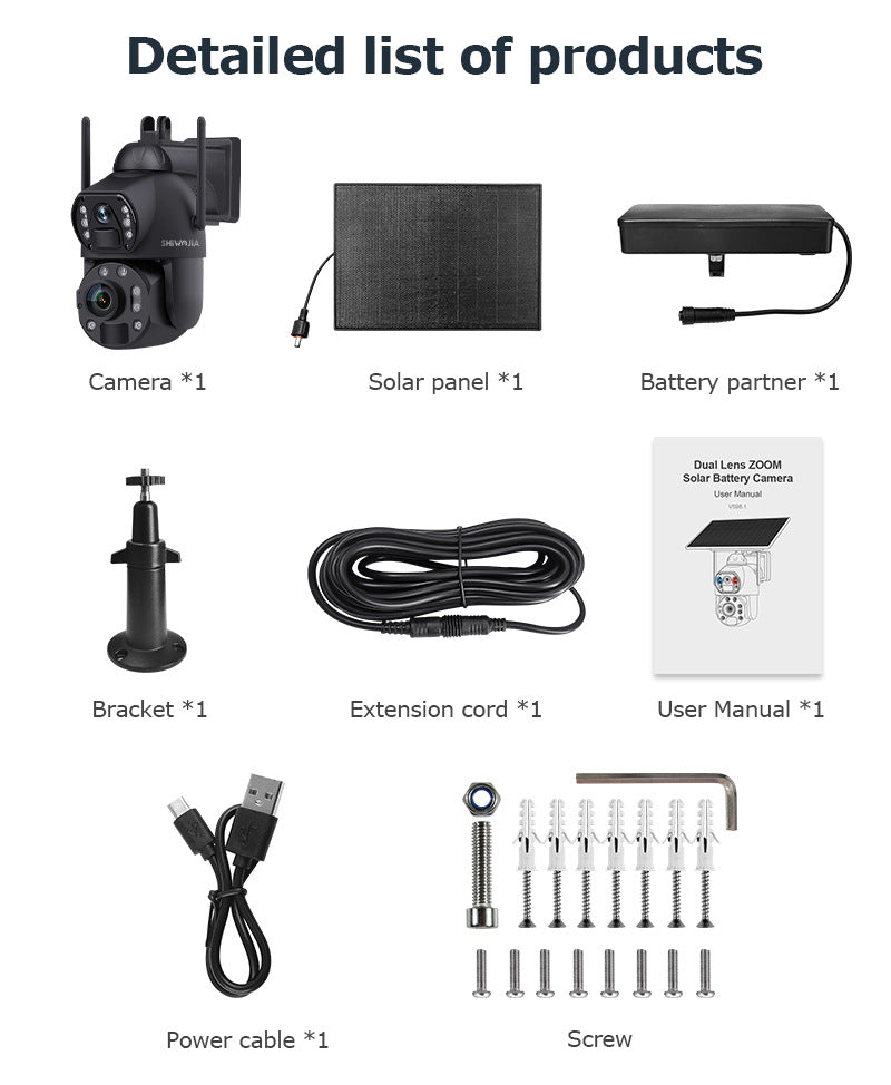 Outdoor36Zoom600Ultra HD Dual Screen Solar Camera Metal Heat Dissipation Night Vision Waterproof Dome Camera