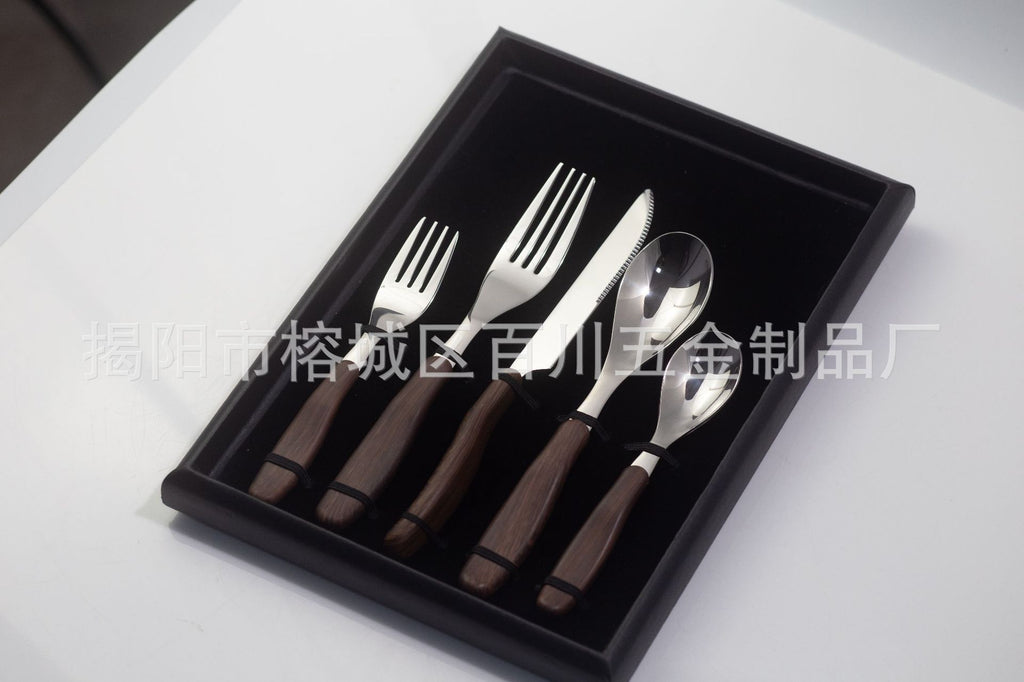 18-10Stainless Steel Price Control8.9！Western Tableware Set Imitation Wood Grain Handle Dinner Knife Spoon Fork Dessert Spoon Fork