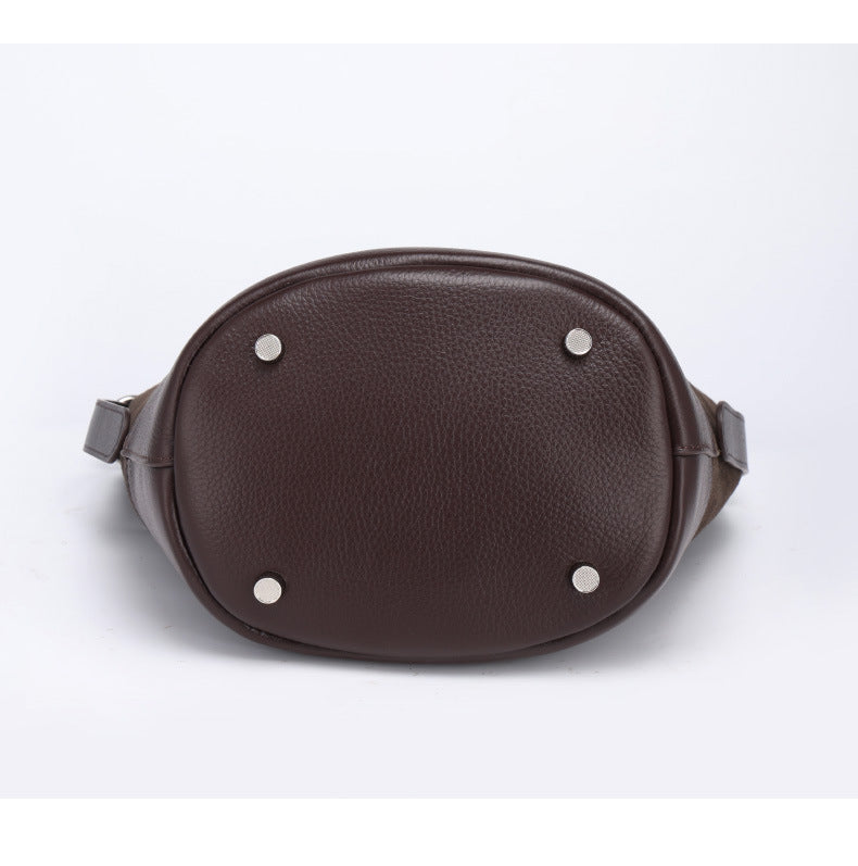 European and American Style Matte Single Shoulder Crossbody Bag for Women, Large Capacity Genuine Leather Fashion Versatile Color-Block Handbag Bucket Bag Underarm Bag for Women