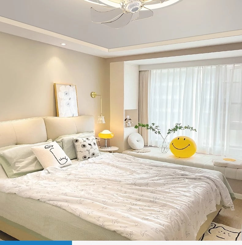 2025New Bedroom Ceiling Fan Light360Degree Rotating Airflow Energy-saving Eye Protection Cream Style Voice Control Lamp
