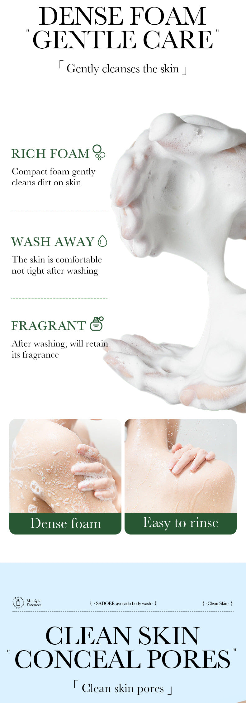 Full English Fruit Body Wash400ml SADOER Coconut Cleansing Avocado Shower Milk  Foreign Trade Wholesale