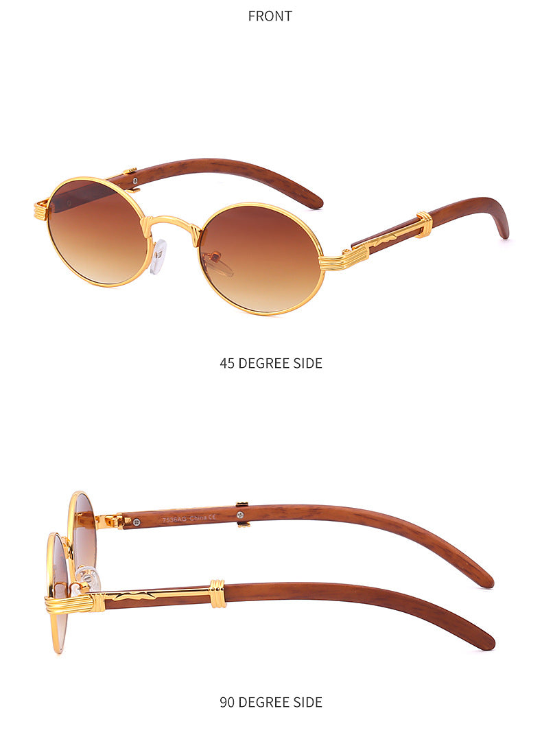 Vintage Small Frame Glasses for Women Imitation Wood Grain Oval Frame Sunglasses for Men Trendy Anti-Glare Sunglasses sunglasses