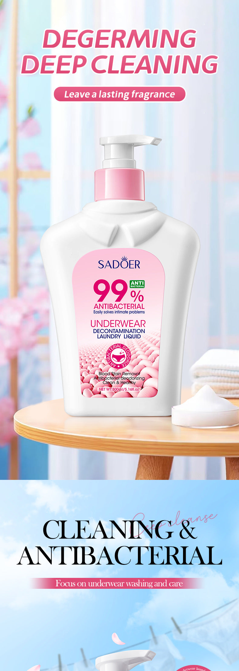 Full English Antibacterial Stain Removal Underwear Laundry Detergent SADOER  foreign trade wholesale of laundry detergent for cleaning clothes