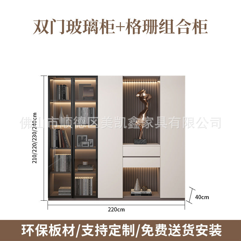 Heightened Solid Wood Bookcase with Glass Doors, Floor-standing Home-use Six-door Bookcase, High-end Storage Cabinet for Home Bedroom and Study Room