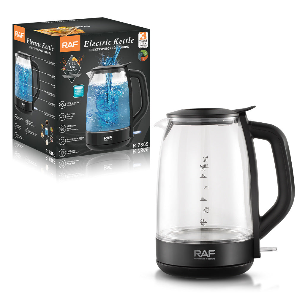 RAF European Standard Electric Kettle Automatic Power-off Glass Electric Kettle Household Kettle Health Care304 Wholesale R.7869