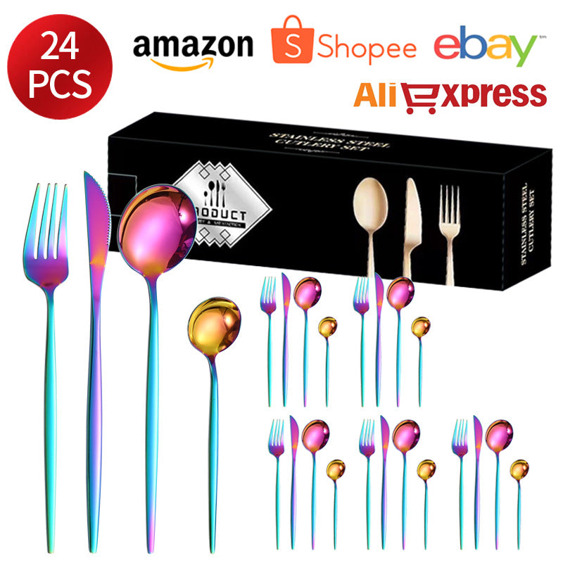 410Stainless Steel Cutlery Western Steak Knife Fork Spoon6People Serving Hotel Restaurant Portugal24Piece Suit