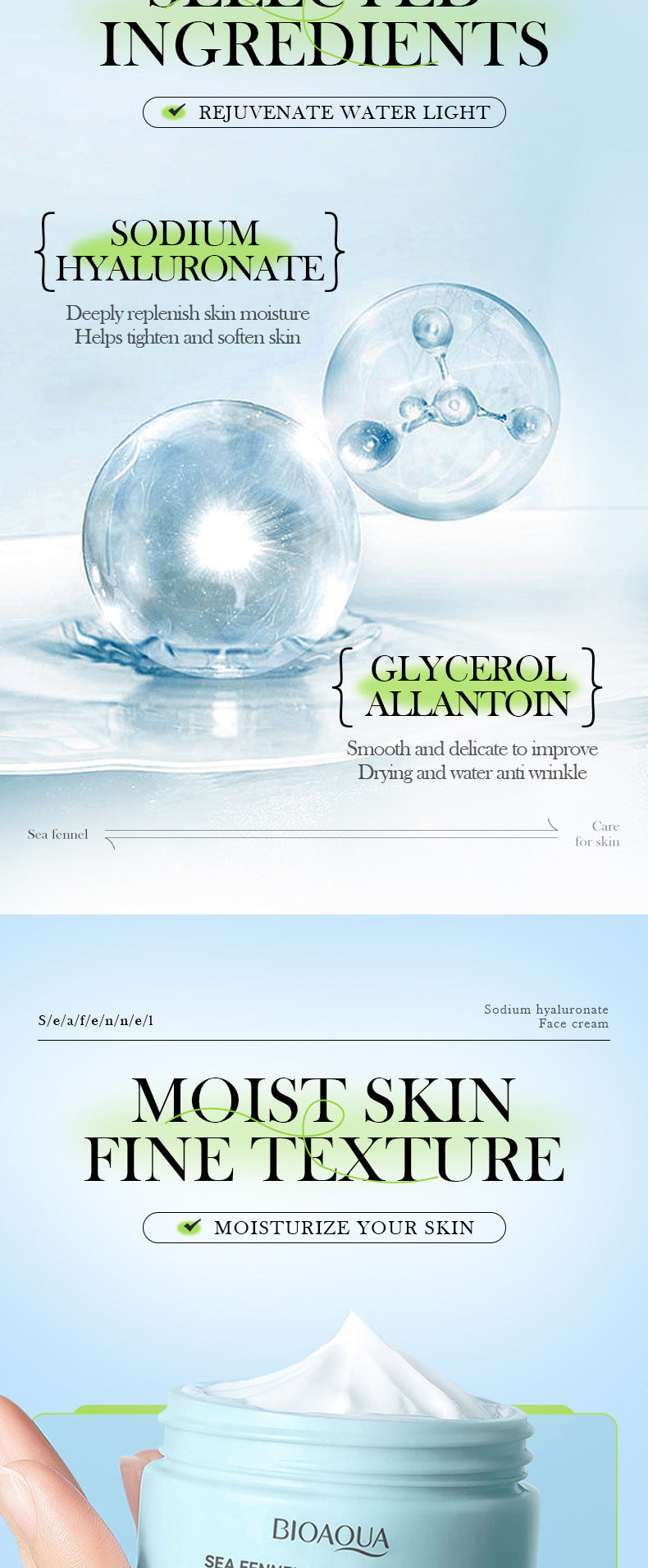 Sea Fennel Hyaluronic Acid Skin Care Set  BIOAOUA Moisturizing Five-Piece Set Cross-Border Wholesale