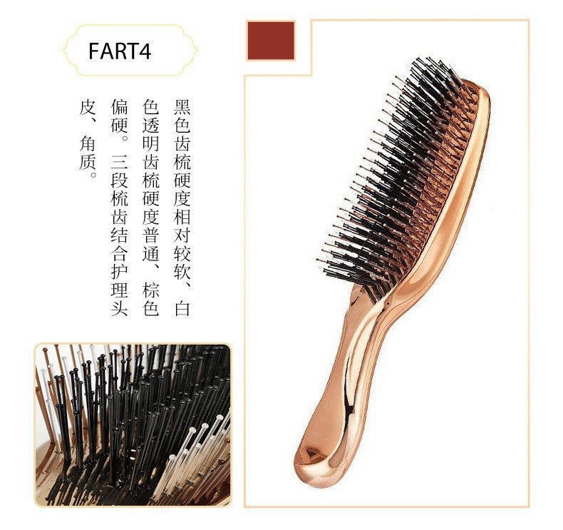 Cross-Border Meridian Fluffy Scalp Cleaning Care Comb High Low Comb Teeth Dry Wet Dual-Use Smooth Hair Fine Needle Electroplated Massage Comb