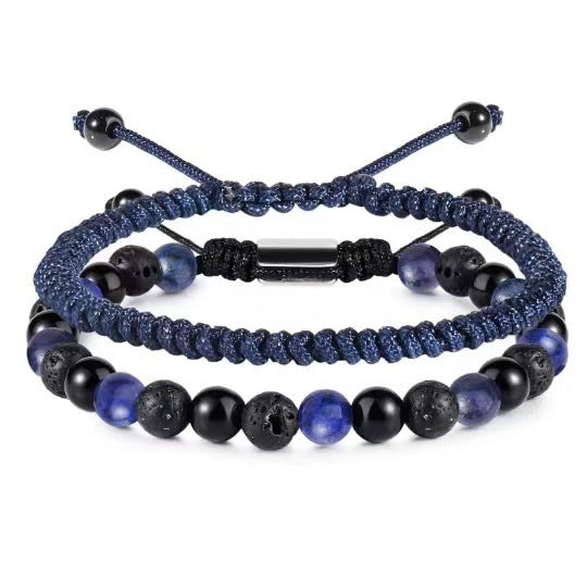 Hand-woven Tiger Eye Bracelet Natural Stone Beaded Stretch Bracelet Pink Quartz Lapis Lazuli Volcanic Matte Woven Bracelet