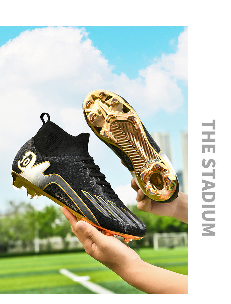 Gold-Plated Sole Men's Football Shoes with Studded Spikes AG Long Spike Shoes for Older Children, Middle and High School Students, Adults, Competition Training Sports Shoes