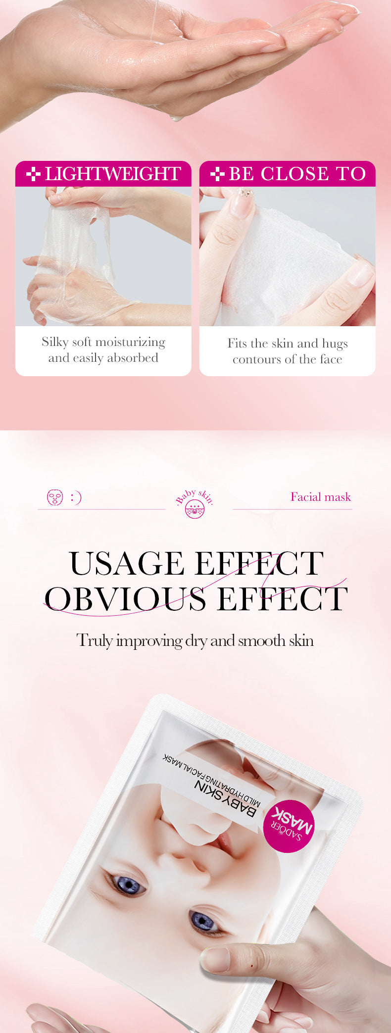 Baby Face Mask25g SADOER Moisturizing, hydrating, skin-smoothing facial mask sheets for cross-border foreign trade wholesale