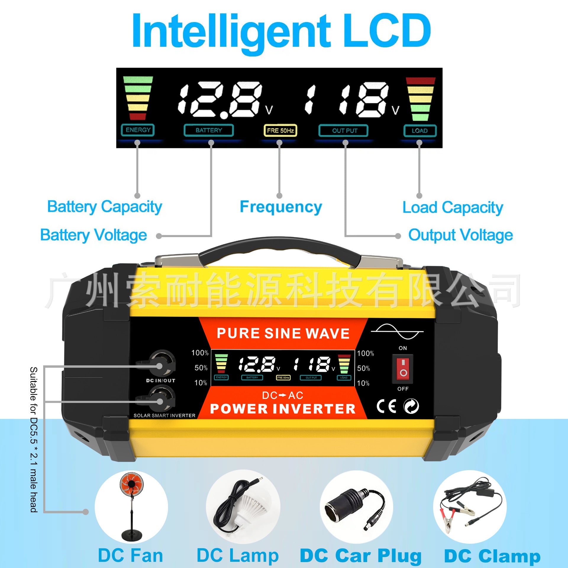 European standard socket pure sine wave inverter500W/800W/1000W 12V Turn230V Double USB Double Type-C