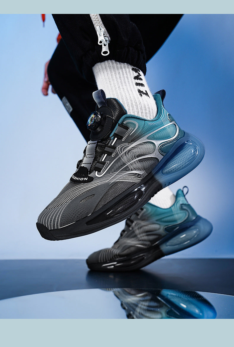 2025Hot-Selling Casual Leather Lightweight Rotating Button Running Shoes for Men with Popcorn Sole, Shock Absorption Sports Shoes