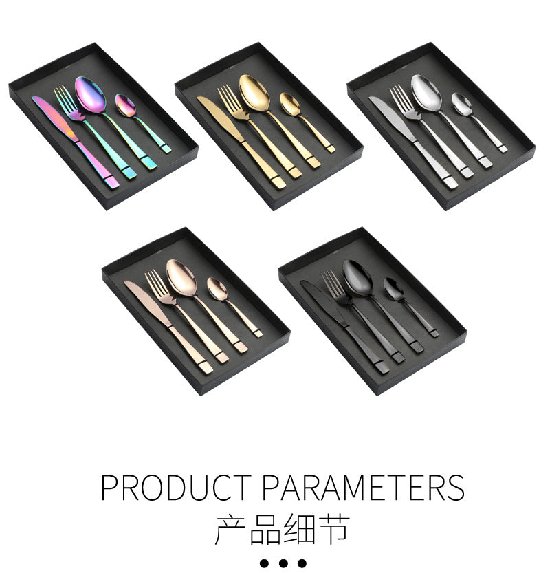 410Stainless Steel Cutlery Western Food Square Handle Knife Fork Spoon4Gift Set Cutlery Set Steak Knife Fork Spoon