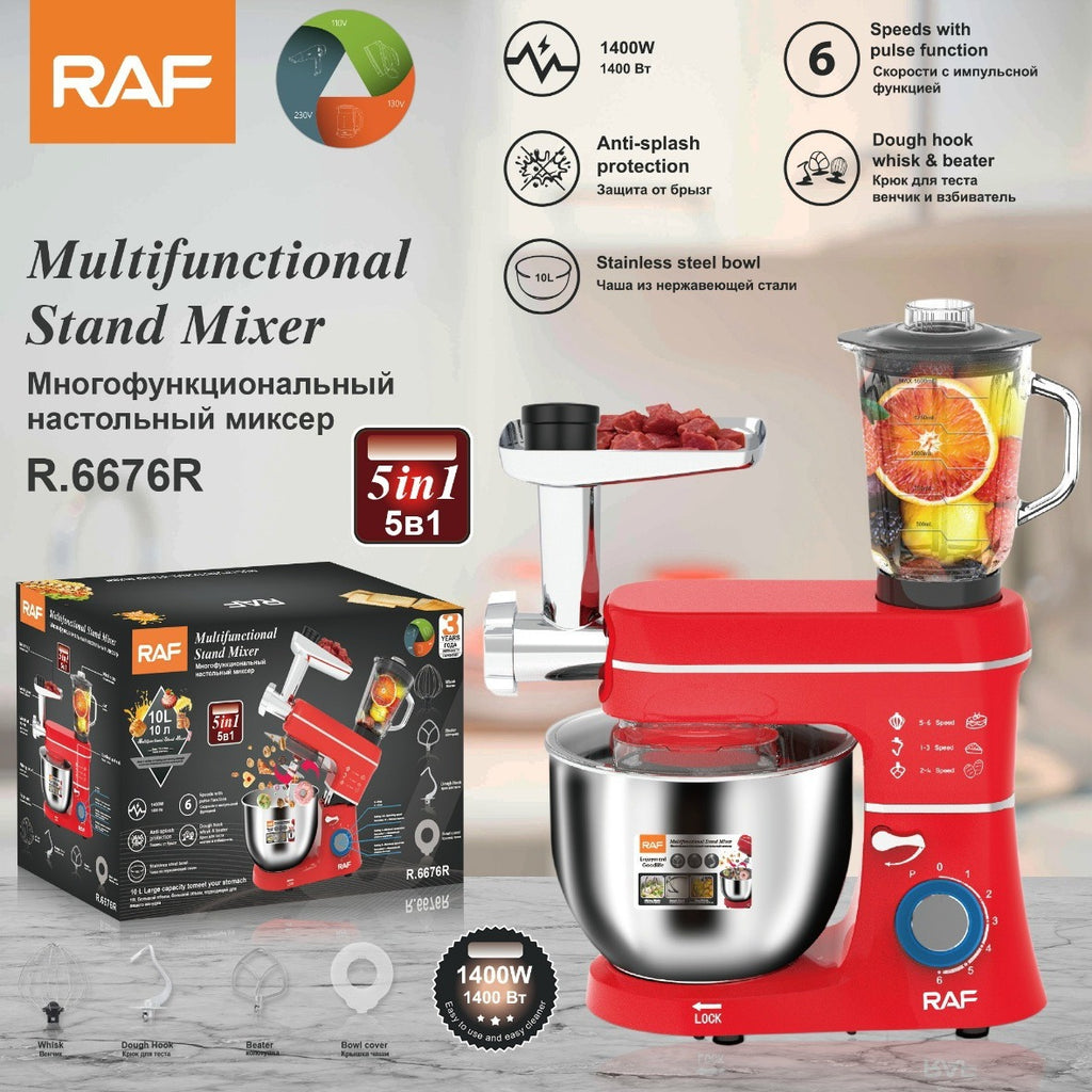 RAF European Standard 3-in-1 Chef Machine Multi-Functional Dough Mixer Household Meat Grinder Juicer Food Processor