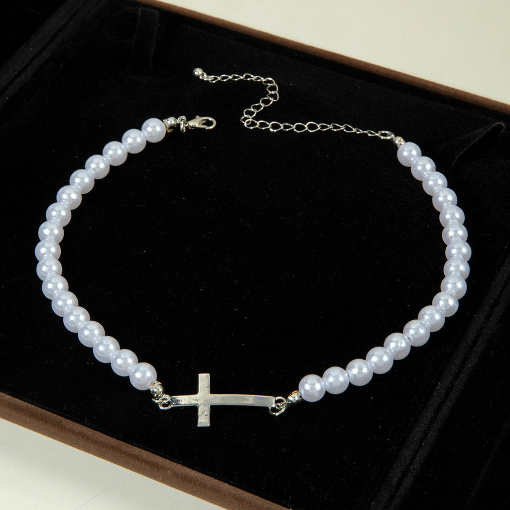 European and American Ornament  Simple Versatile Japanese and Korean Fresh Style Beaded Sugar Cube Round Bead Pearl Necklace Wholesale