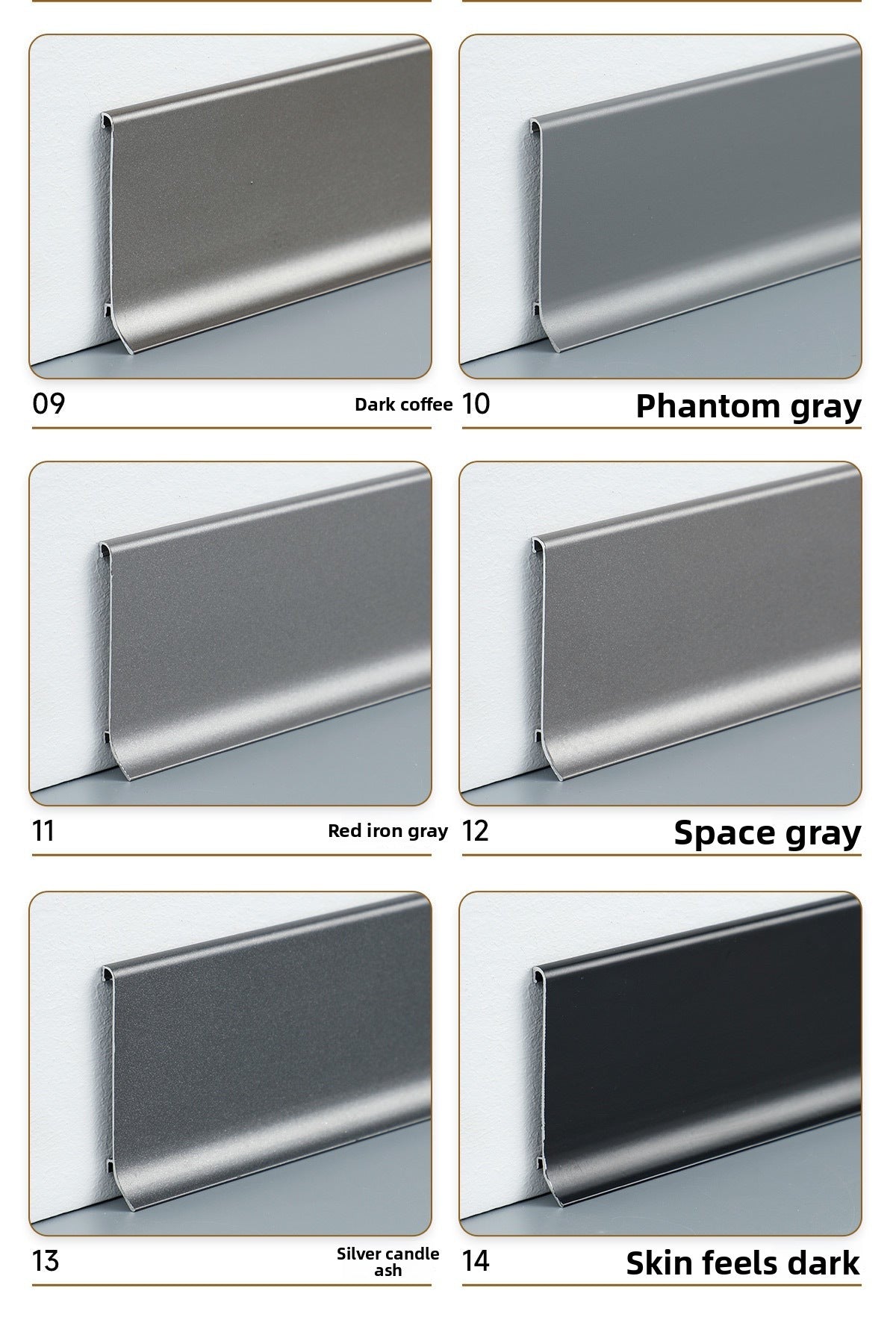 Thickened aluminum alloy skirting board with trendy metal clips for hotels6cm Minimalist Skirting Board