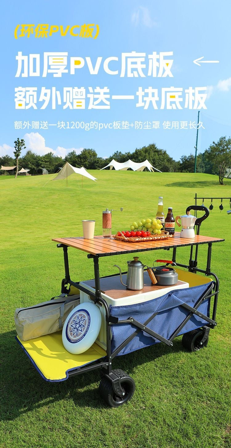 Outdoor Camping Hand-Pulled Stall Cart Reinforced Rear-Opening Picnic Can Be Used at Home with Liftable Table Board Camp Cart Off-Road Wheels