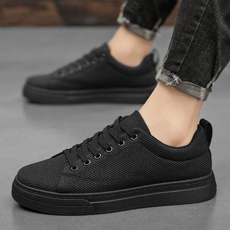 Men's Work Shoes Autumn Breathable Thin Full Black Casual Canvas Sneakers Youth Non-Slip Chef Office Trendy Shoes