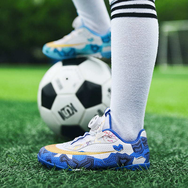 New Children's Rotating Buckle Broken Nail Training Football Shoes Girls Boys Primary School Students Competition Training Sneakers