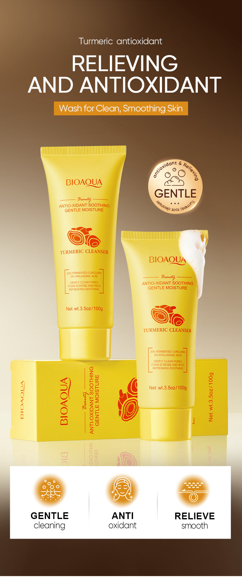 Turmeric Antioxidant Cleanser BIOAOUA Facial Cleansing Cleanser Cross-Border Foreign Trade Wholesale