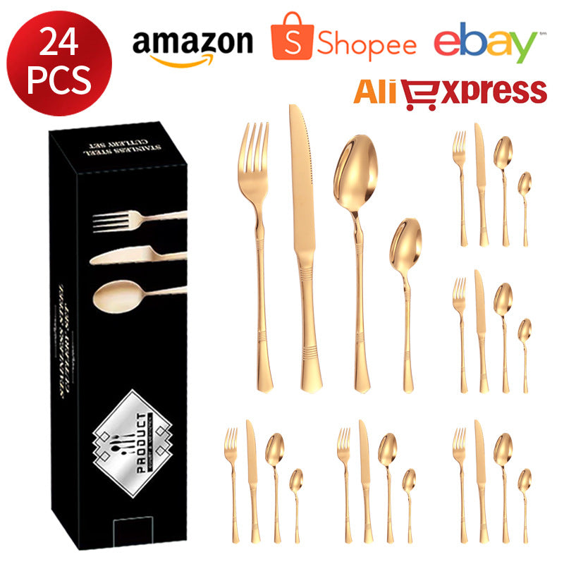 Stainless Steel Cutlery Western Steak Knife and Fork6Restaurant Crown Knife, Fork, and Spoon for One Person24Piece Suit