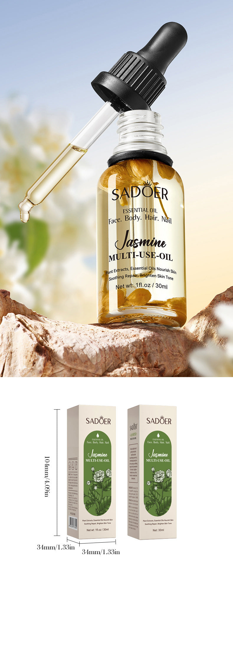 Cross-border Jasmine Dried Flower Massage Oil SADOER Moisturizing and rejuvenating skin body oil cross-border foreign trade wholesale