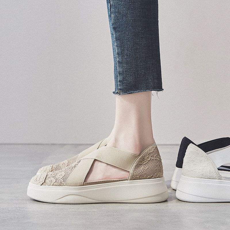 Women's Summer Fisherman Shoes2025New Trendy Hollow Breathable Thick-Soled Platform Shoes Slip-On Loafers Single Shoes