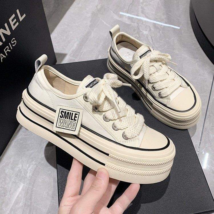 Breathable White Sneakers2025Summer New Thick-Soled Height-Increasing Thin Casual Versatile Canvas Shoes