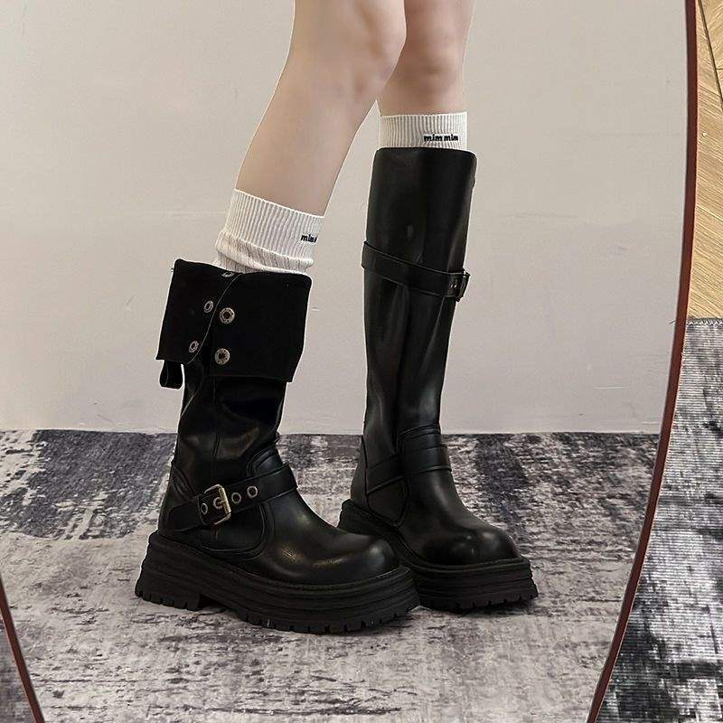 Vintage Long Boots2025Autumn and Winter New Thick Bottom British Fashion