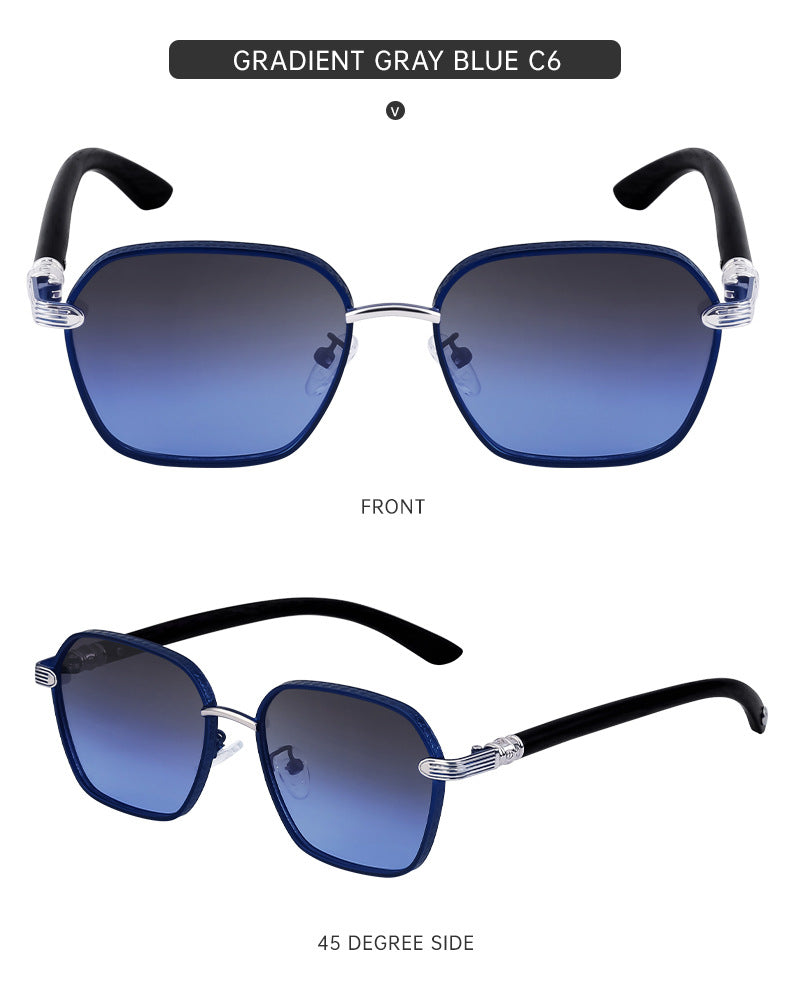 Vintage Imitation Wood Grain Temple Men's Sunglasses Outdoor Driving Square Frame Sunglasses Wholesale shades