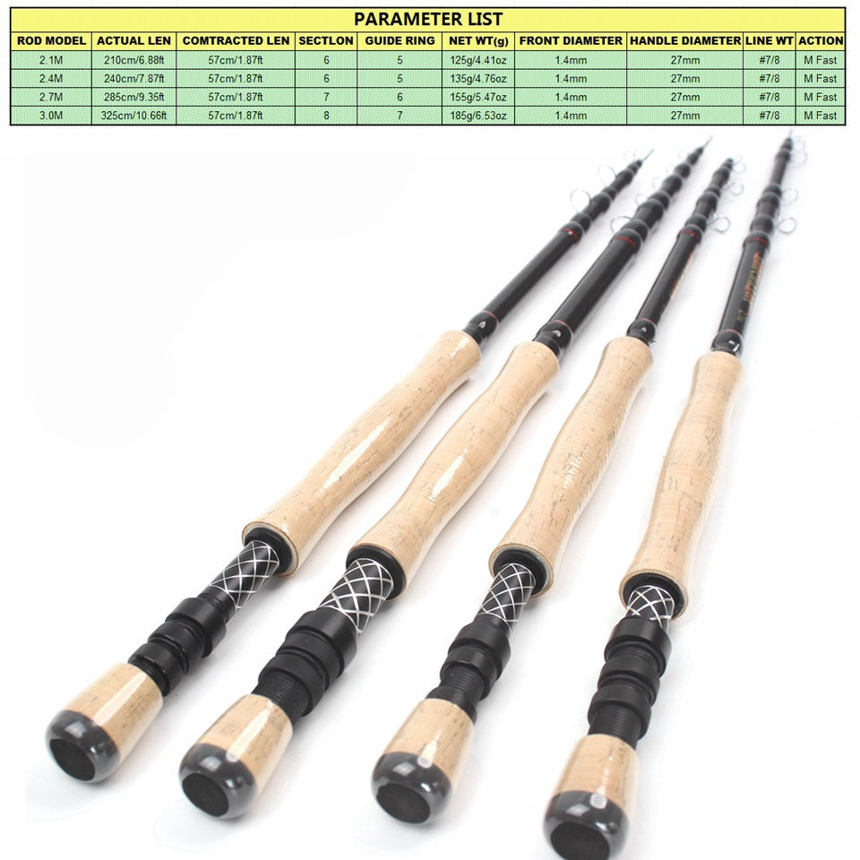 European and American Popular Portable Retractable Fly Rod Carbon Fiber Wooden Handle Fly Fishing Rod Retractable Lure Fishing Rod