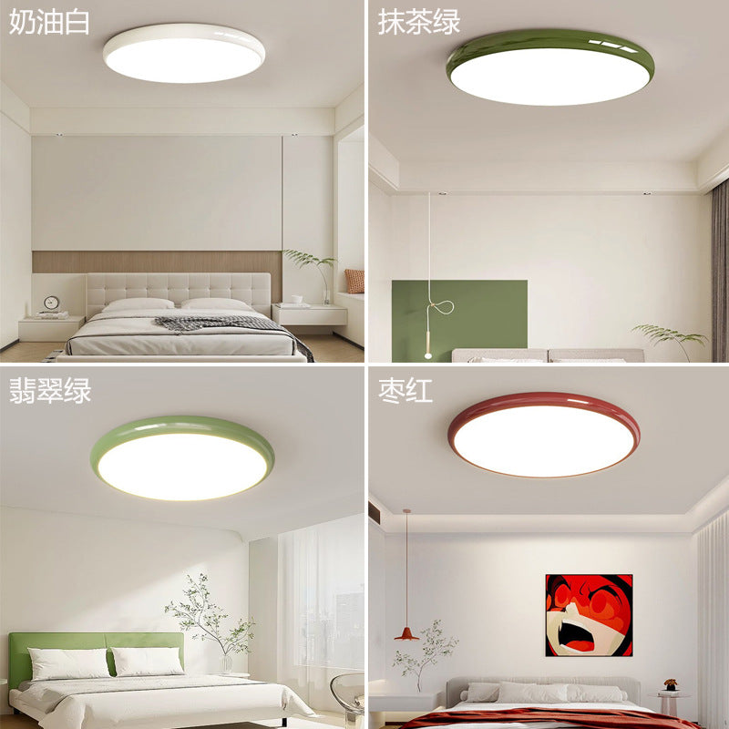 Cream style master bedroom lamp, round Nordic ceiling lamp LED Iron Art Study Lamp Creative Living Room Lamp Home Atmosphere