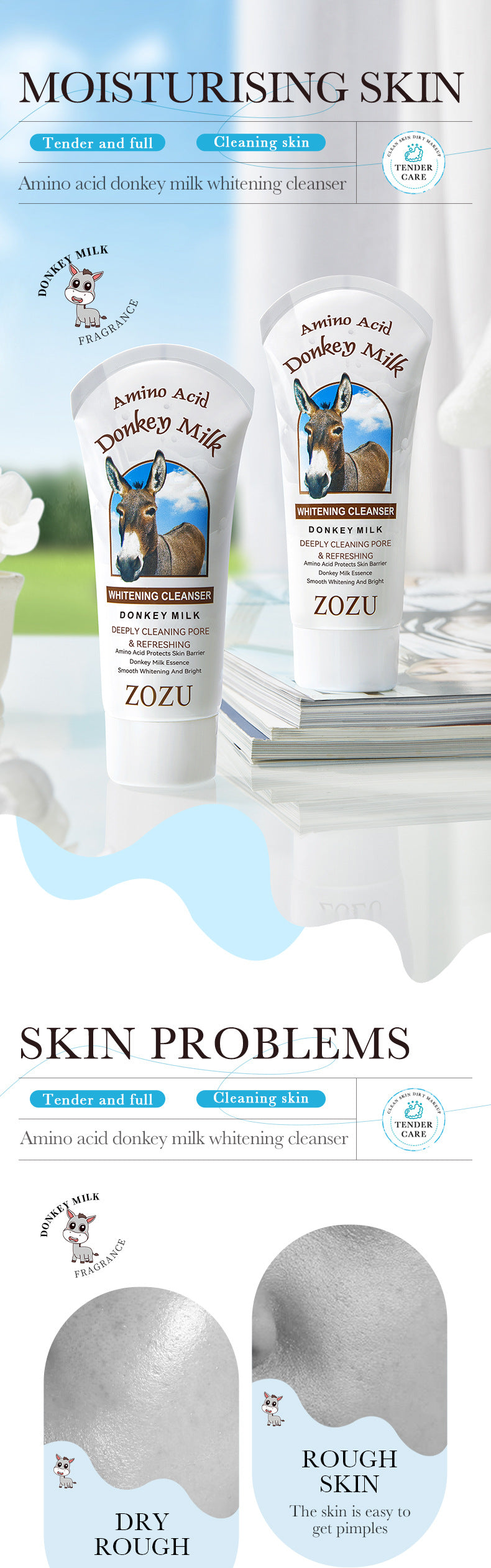 Donkey Milk Facial Cleanser ZOZU Amino Acid Cleansing Non-irritating Facial Cleanser Cross-Border Foreign Trade Wholesale