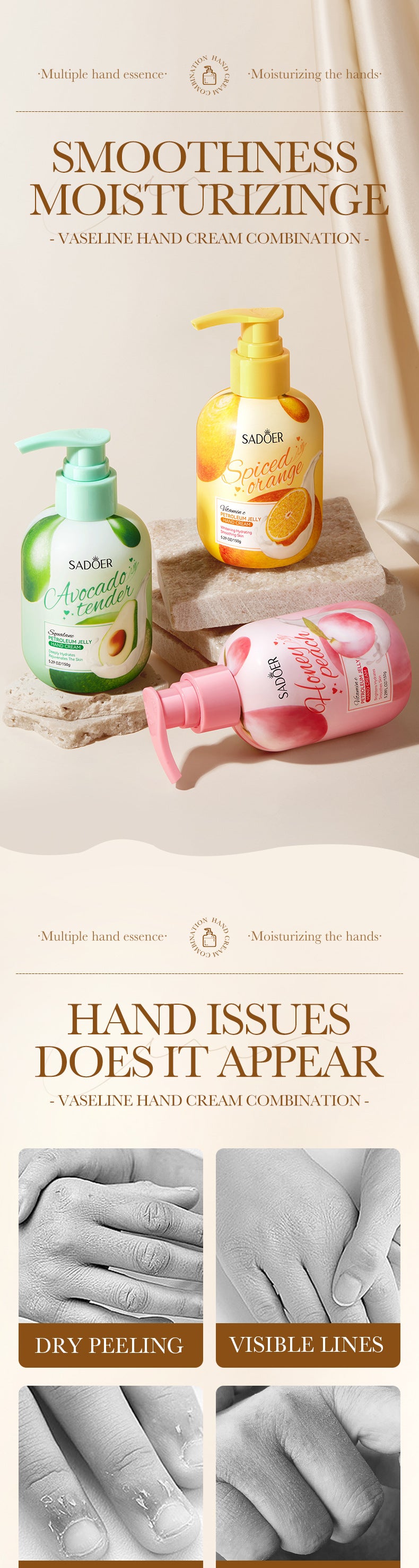 Vaseline Hand Cream150gSADOER Hydrating Anti-Cracking Press Hand Cream  Wholesale