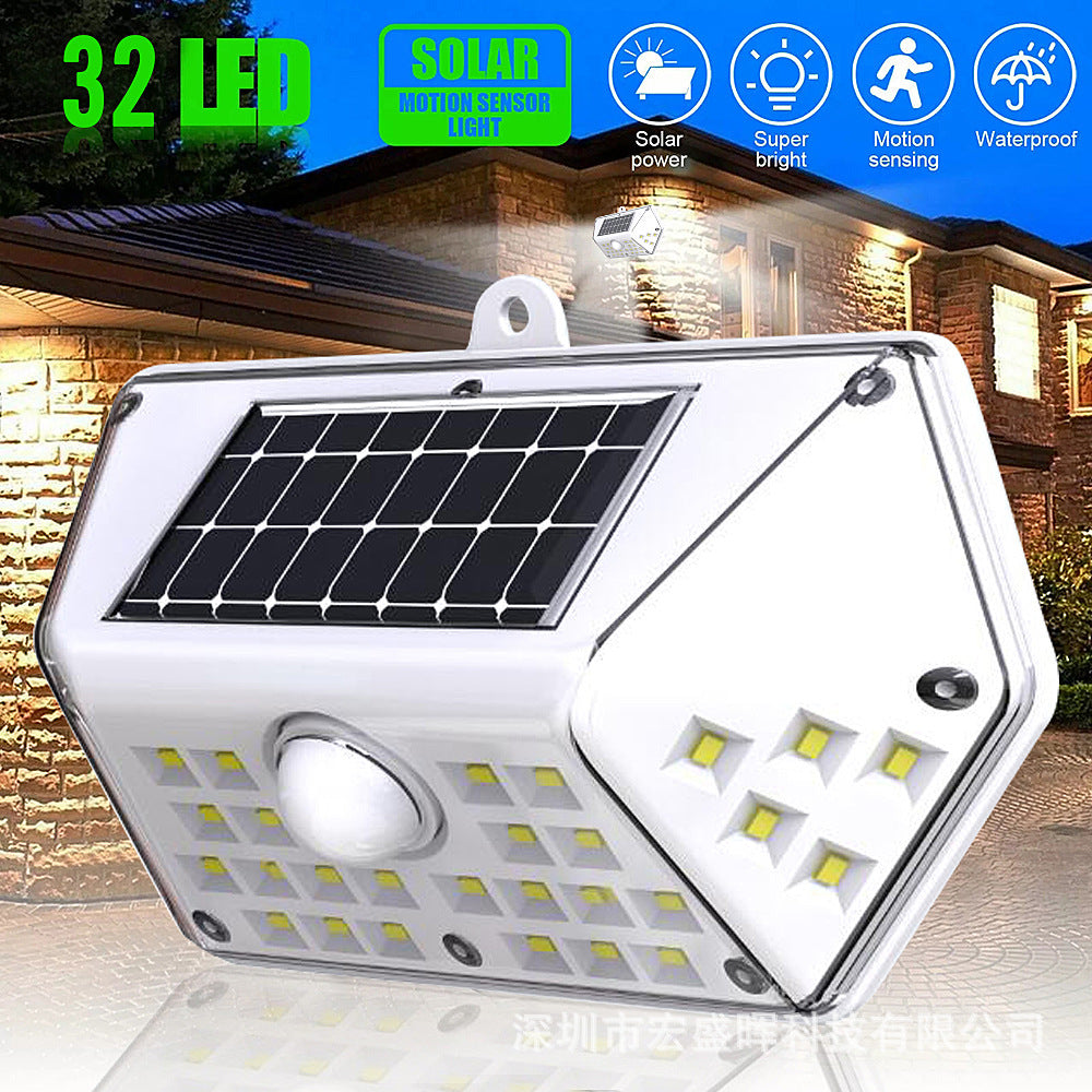 New model specifically designed for outdoor garden lights100LED Solar rechargeable wall light with four-sided illumination and motion sensor