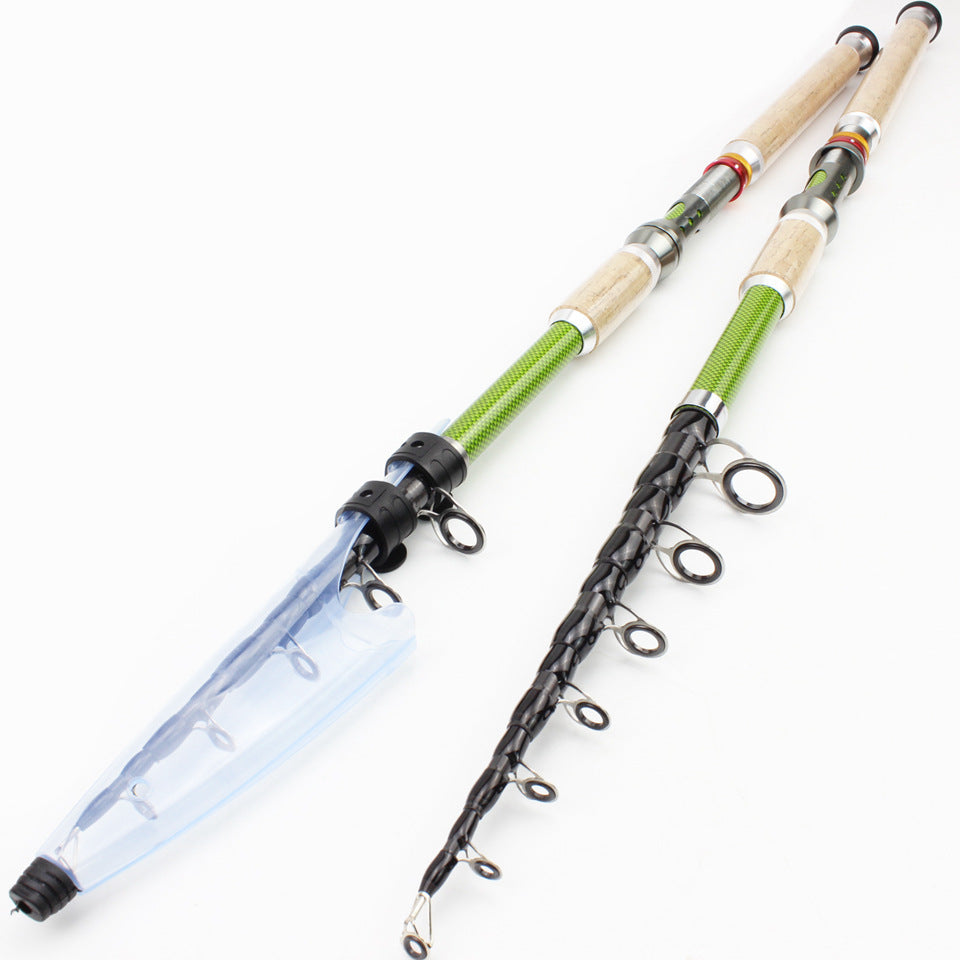 A Long Casting Telescopic Lure Rod with Long Wooden Handle, Sea Rod, Rock Fishing Rod, Carbon Fiber Carp and Bass Rod MH Tune